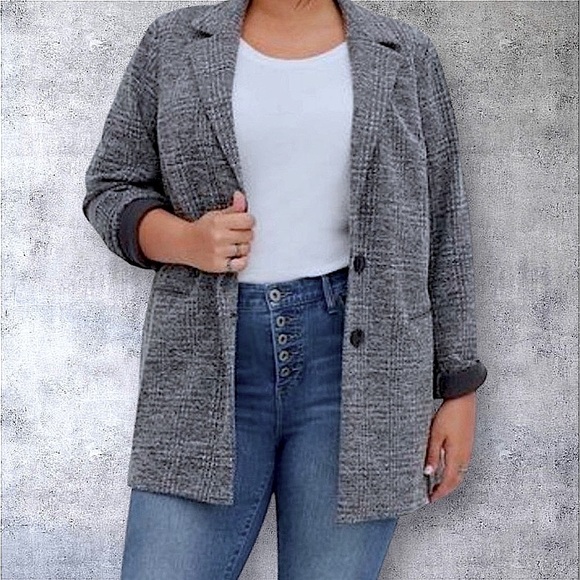 NEW TORRID STUDIO Double Knit Boyfriend Blazer Grey Plaid Size 2X TORRID 2 NWOT - Picture 8 of 17